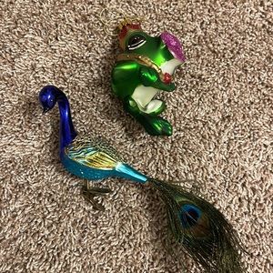 Peacock and Prince Frog Ornaments